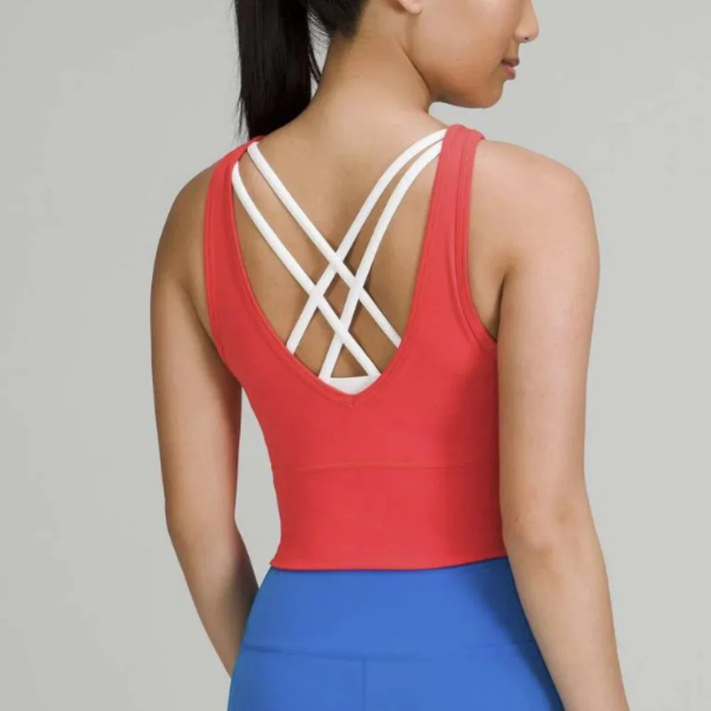 Lululemon Power Pivot Tank Top *Everlux Carnation Red Reversible V-Neck Crop 6